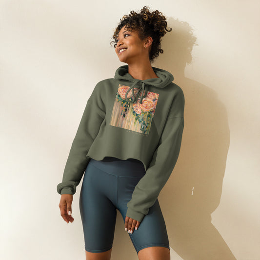 "Roses from Above" Crop Hoodie in Perfect Green